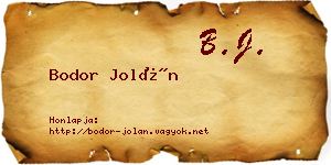Bodor Jolán névjegykártya